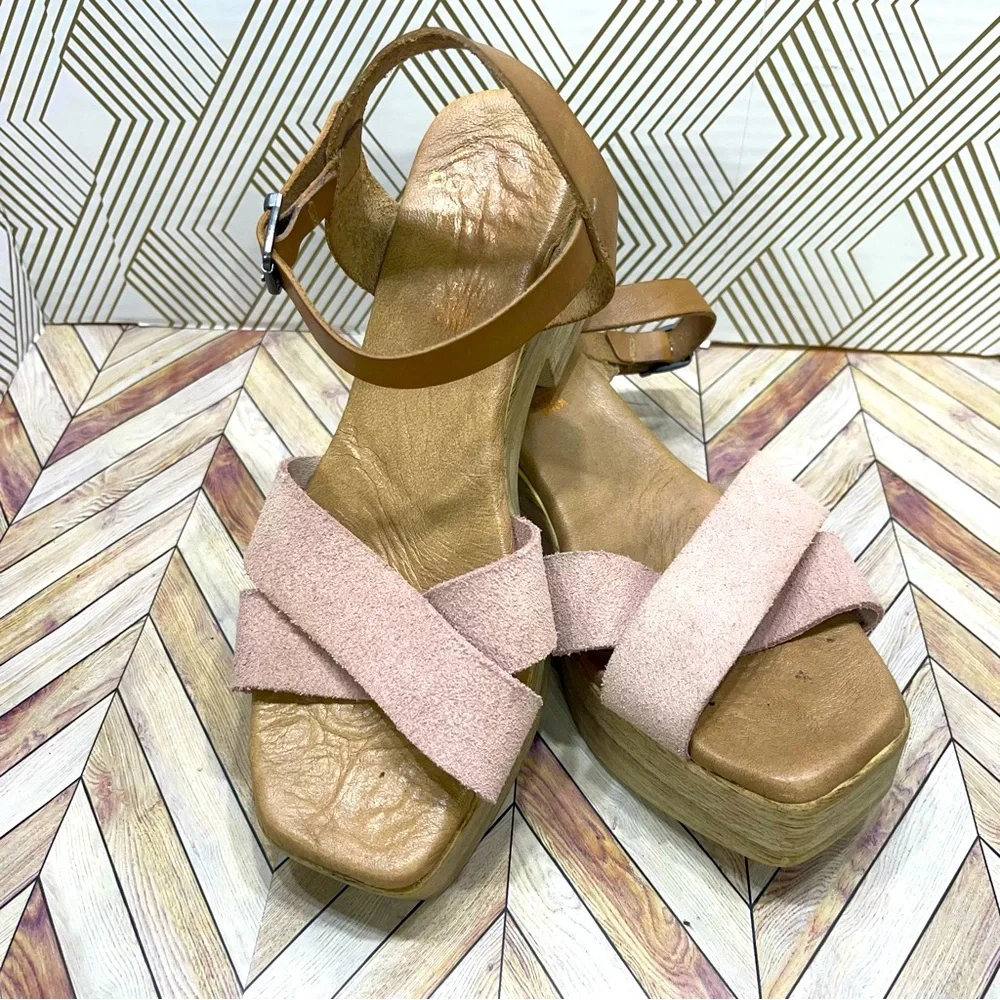 Porronet Blush Leather Sandal with Chunky Heels Size 7.5/38‎ sb